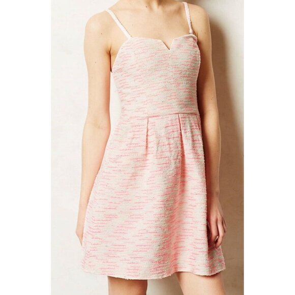 Anthropologie Moulinette Soeurs Tweed Pasteque Dress Size 6 White Pink Wedding - Picture 2 of 11